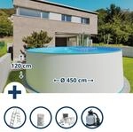 Stahlwandpool Set (5-teilig) Hoch Rund 450 X 120 Cm, Stahl 0,4 Mm Wei&szlig; Folie...