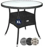 Gartentisch Polyrattan Wetterfest Rund Glas Tischplatte 80kg Belastbar Outdoor