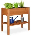Relaxdays - Hochbeet Holz, Ablagefach, Pflanzkasten Balkon, Terrasse, Garten,