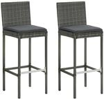Garten-barhocker Mit Kissen 2 Stk. Grau Poly Rattan Vidaxl