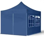 3x3 M Faltpavillon, Economy Stahl 30mm, Seitenteile Mit Sprossenfenstern, Blau