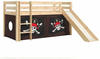 Hochbett Kinderzimmer incl. Rutsche PINOO-12 mit Textilset Pirates in Kiefer massiv
