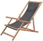 Klappbarer Strandstuhl Stoff Und Holzrahmen Grau - Vidaxl