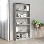 B&uuml;cherregal 5 F&auml;cher Betongrau 80x24x175 Cm Holzwerkstoff - Vidaxl