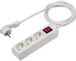 3-fach Steckdosenleiste 2m 230v Wei&szlig; Flachstecker B&uuml;gel Ip20