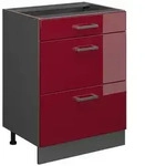 K&uuml;chenunterschrank R-line, Bordeaux Hochglanz, 60 Cm Mit Schubladen, Ohne
