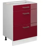 K&uuml;chenunterschrank R-line, Bordeaux Hochglanz, 60 Cm Mit Schubladen, Ohne