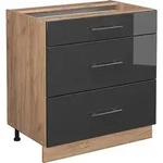 K&uuml;chenunterschrank Fame-line, Anthrazit Hochglanz, 80 Cm Mit 3 Schubladen, Ohne