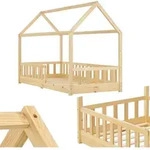 Kinderbett Marli 90 X 200 Cm Mit Rausfallschutz, Lattenrost Und Dach - Massivholz