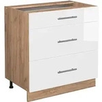 K&uuml;chenunterschrank Fame-line, Wei&szlig; Hochglanz, 80 Cm Mit 3 Schubladen, Ohne