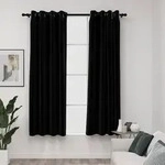Verdunkelungsvorh&auml;nge &Ouml;sen Leinenoptik 2 Stk. Schwarz 140x175cm Vidaxl