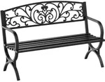 Outsunny Gartenbank Metall Sitzbank 2-Sitzer Schwarz 127x60x85 cm f&uuml;r Garten
