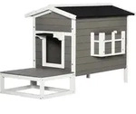 PawHut Katzenhaus Katzenh&uuml;tte mit Terrasse & Balkon f&uuml;r Katzen und Hunde,