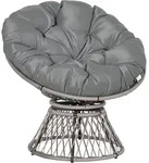 Outsunny Papasansessel Korbsessel mit Polster 360 Grad drehbar Rattan Grau B87 x T97