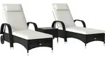 Outsunny Sonnenliege Gartenliege Tisch 3er-Set Gartenm&ouml;bel, Polyrattan+Metall