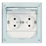 Steckdose 2f gr IP41, Alu, m. Klappd.