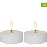 STAR Trading 2er-Set: LED-Teelichter "Flamme" in Wei&szlig; - (H)5,5 x &Oslash; 5,8 cm