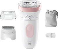 Braun Epilierer Silk-epil 7, SE7-030, mit 3 Aufs&auml;tzen und Tasche, wei&szlig;/silber