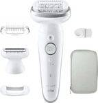 Braun Epilierer Silk-epil 9, 9-041, mit 4 Aufs&auml;tzen und Tasche, wei&szlig;/silber