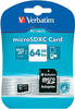 Verbatim Micro-SD-Karte Premium, 44084, 64GB, bis 90 MB/s, UHS-I U3, SDXC