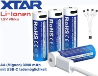 Xtar Akku 1,5 V, 3000 mAh, AA, Li-Ion, mit USB-C Ladeanschluss, 4 St&uuml;ck