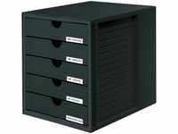 Han Schubladenbox 1450-13, Systembox, A4, 5 Fächer, Kunststoff, geschlossen, schwarz