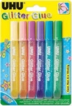 UHU Glitzerkleber Glitter Glue, Shiny, 6 Farben sortiert, je 10ml, Grundpreis: &euro;
