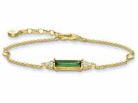 Thomas Sabo Damen Armband mit grünen und weißen Steinen vergoldet, 925er