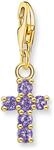 THOMAS SABO Charm-Anh&auml;nger Kreuz mit violetten Steinen vergoldet 925 Sterlingsilber,
