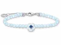 Thomas Sabo Damen Armband Blume mit blauen Jade-Beads, 925 Sterlingsilber, Länge: