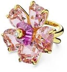 Swarovski Idyllia Cocktailring, Rosafarbener, Vergoldeter Damenring mit Blumen-Motiv