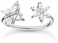 THOMAS SABO Damen Ring Schmetterling mit Blume weiße Steine 925 Sterlingsilber