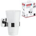 tesa ELEGAANT Zahnputzbecher mit Halterung - Becher aus Milchglas, verchromte