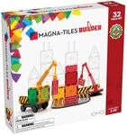 Magna-Tiles Builder 32‑teiliges Magnetbaukasten mit Stra&szlig;enplatten, Kran und