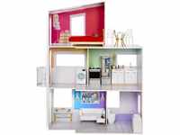 Rainbow High Townhouse - 3-Stöckiges Holzpuppenhaus mit 5 Bunten Zimmern &...