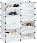 Relaxdays Schuhschrank Kunststoff, Schuhregal geschlossen, Regalsystem 12 F&auml;cher,