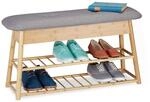 Relaxdays Schuhbank f. 8 Paare, 2 Ablagen, klappbares Sitzpolster, 2 F&auml;cher