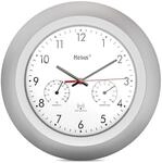 MEBUS Funk-Wanduhr mit Thermometer und Hygrometer/silberner Rahmen/wei&szlig;es