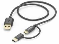 HAMA 2in1 Multi-Ladekabel, USB-A, Micro-USB und USB-C, 1 m, Schwarz