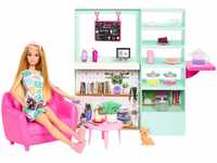 Barbie Kuschliges Café Spielset - Puppe, Möbel und 21 Zubehörteile inklusive