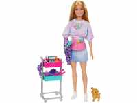 Barbie On Set Malibu Puppe und Zubehör - Frisierwagen, Haar- und
