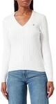 Gant Damen Stretch Cotton Cable V-Neck Pullover, Eggshell, L EU