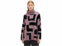 TOM TAILOR Damen Rollkragen-Pullover mit Muster, lilac geometric knit pattern, M
