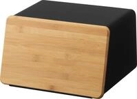 YAMAZAKI 5291 TOWER Brotkasten mit Deckel, Schneidebrett, schwarz, Stahl/Bambus,