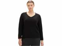 TOM TAILOR Damen 1039919 Basic Pullover mit V-Ausschnitt, 14482-deep Black, 44