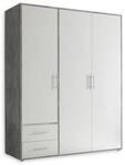 Stella Trading Kleiderschrank in Beton Optik, Wei&szlig; - Vielseitiger Dreht&uuml;renschrank
