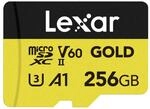 Lexar Micro SD Karte 256GB, microSDXC UHS-II Speicherkarte, V60, U3, A1, C10