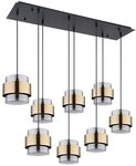 Balkenpendelleuchte MILLEY 8-flammig mit Rauchglas und Messingringen, 103cm