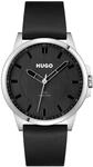 HUGO Analog Quarzuhr f&uuml;r Herren Kollektion #First mit Schwarzes Lederarmband -