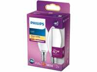 Philips LED Classic E14 Lampe, 40 W, Kerzenform, matt, warmweiß, 2er Pack